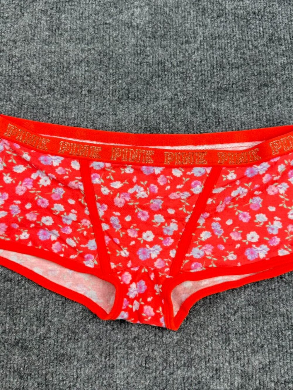 Victoria's Secret Pink Floral Boyshort Boxer Panties Size S Cotton Glitter Logo